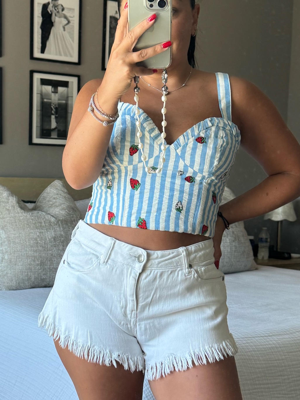 Maeve By Anthropologie Striped Floral Cropped Bustier Top - Blue & White